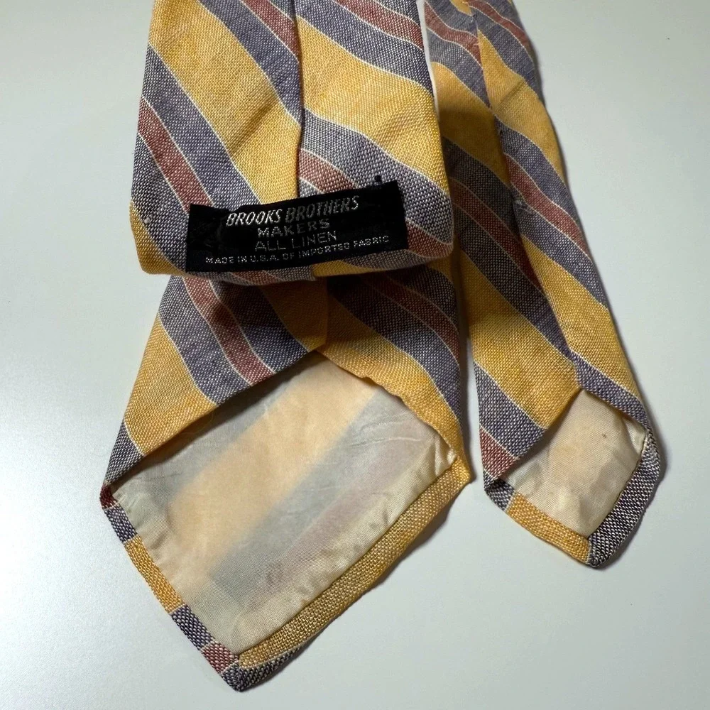 Brooks Brothers Tie Mens Yellow Striped Linen Classic Necktie Makers